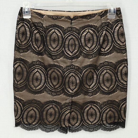 Cache Skirt Womens 6 Black Lace Beige Lining Pencil Short Back Zip Formal - Picture 2 of 10